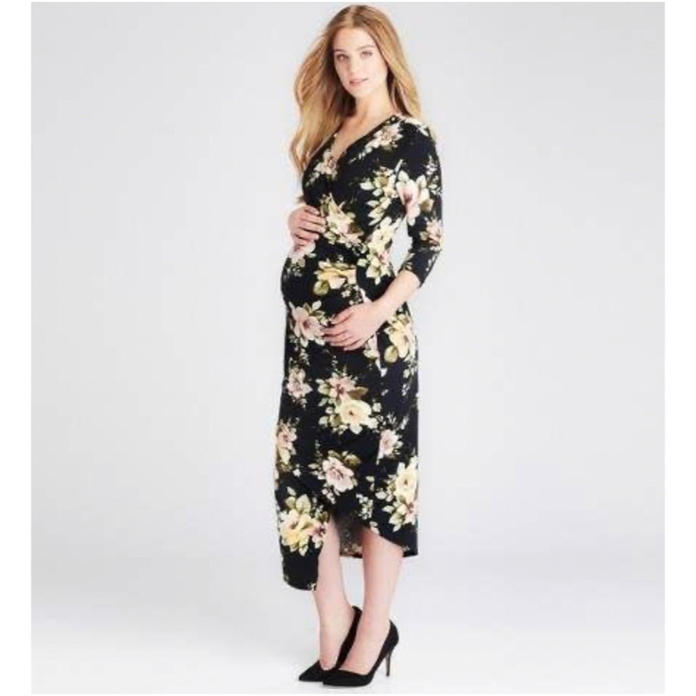 Maternity Asymmetric Rose Petal Dress